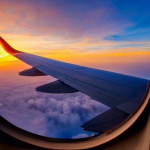 крыло самолета вид небо